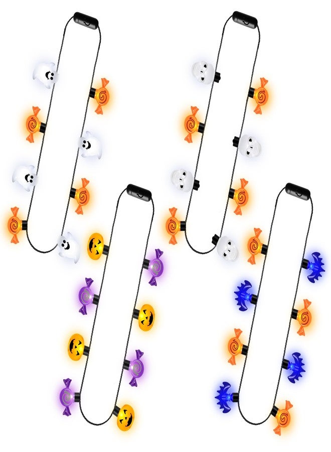 EOBOH 4PCS Halloween Necklace Accessories, 4 Kinds Light up Halloween Necklaces, Glow Necklace with Pumpkin Bats Ghost Skulls Decor, Colorful Glow Accessories Bulk for Trick or Treat Party Favors - Image 1
